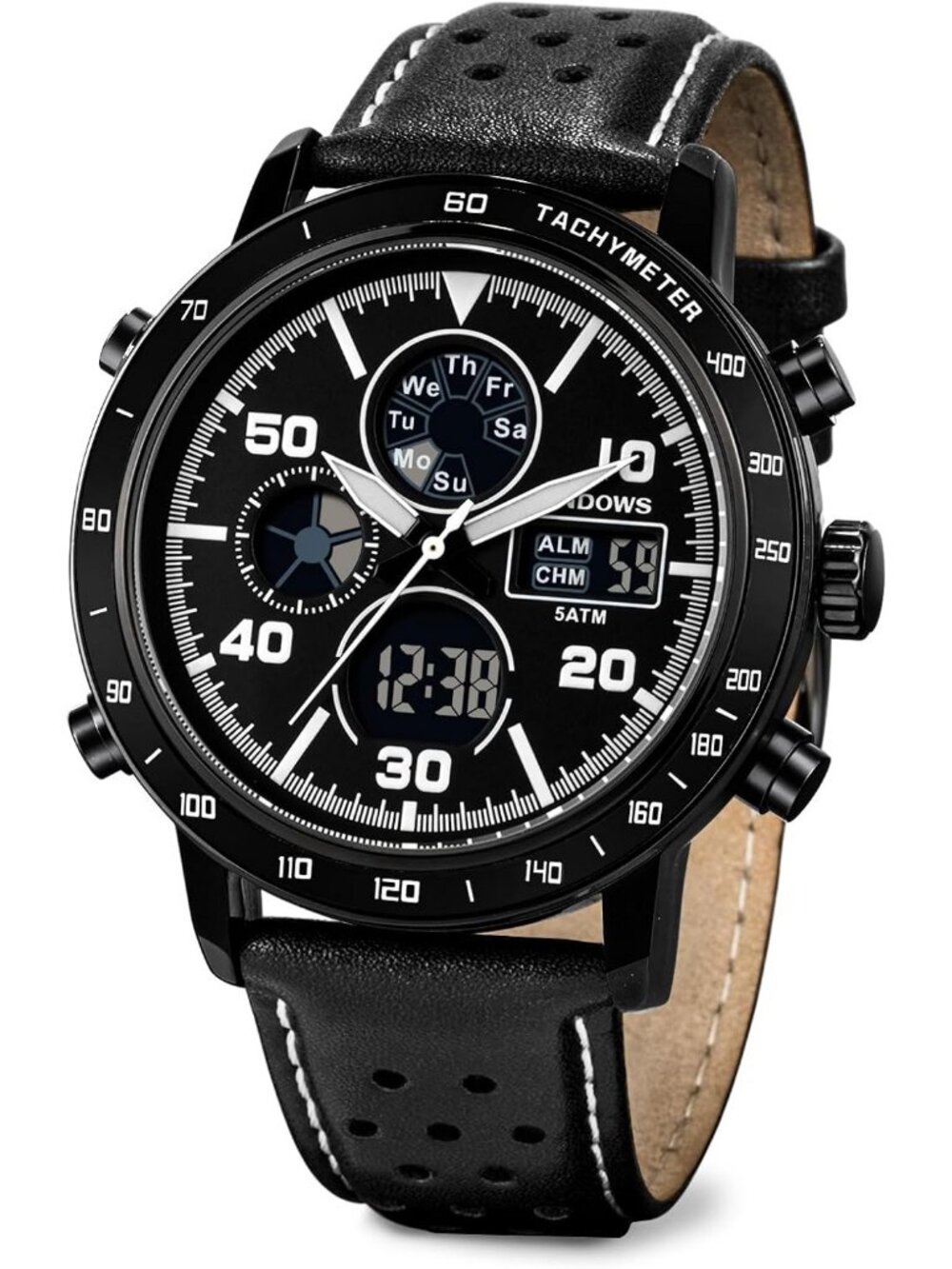 Men's Retro Black Fashion Digital Analog Multifunction Sport Casual Wrist Watch